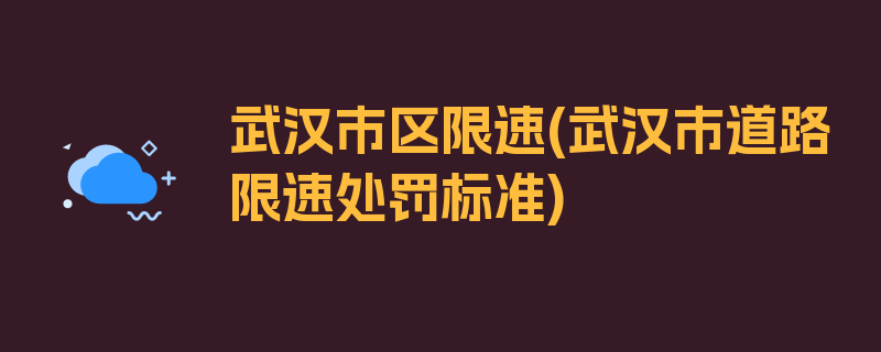 武汉市区限速(武汉市道路限速处罚标准)