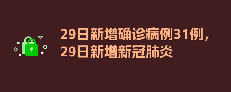 29日新增确诊病例31例，29日新增新冠肺炎