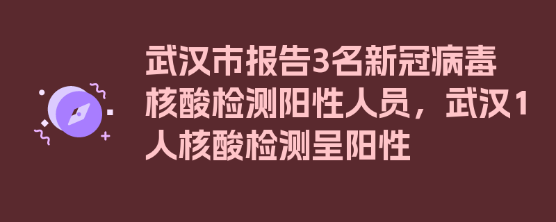 武汉市报告3名新冠病毒核酸检测阳性人员，武汉1人核酸检测呈阳性