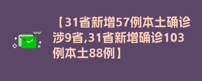 【31省新增57例本土确诊涉9省,31省新增确诊103例本土88例】