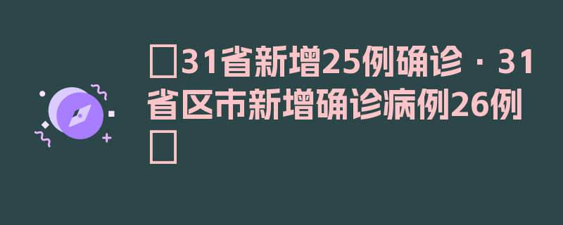 〖31省新增25例确诊·31省区市新增确诊病例26例〗