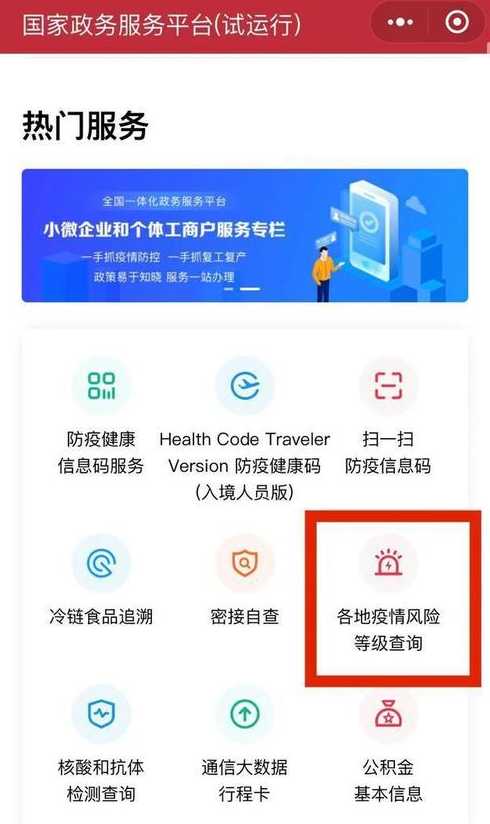 政务服务平台疫情风险等级查询