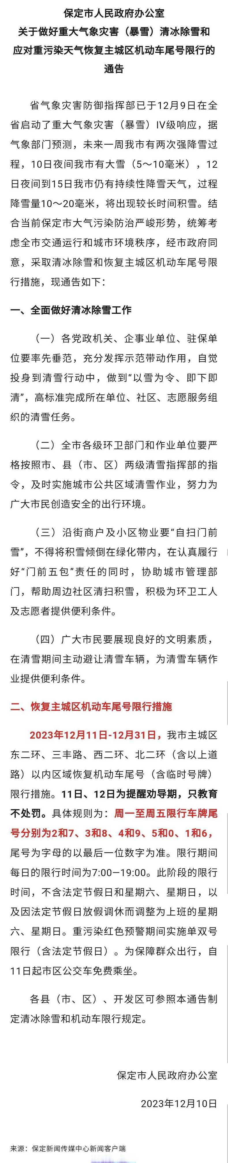 河北什么时候取消机动车尾号限行措施