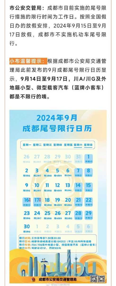 成都尾号限行2024年最新时间表