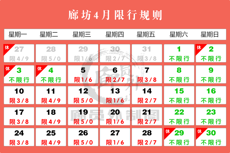 廊坊今天限号是几和几