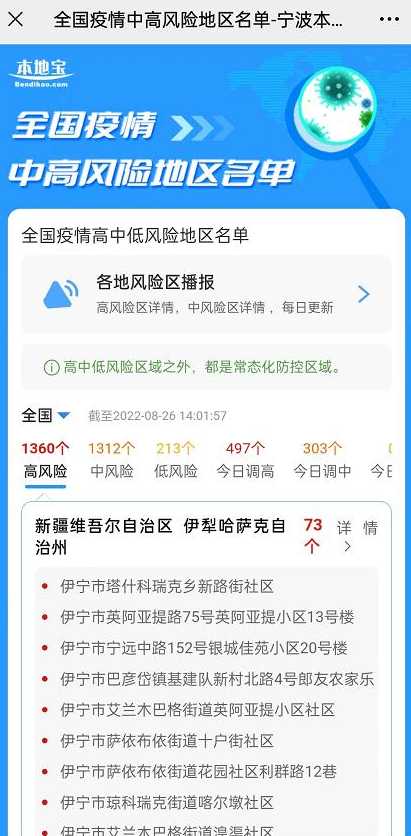 全国中高风险地区最新名单附实时查询入口