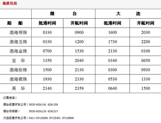 大连到烟台的船票价格多少