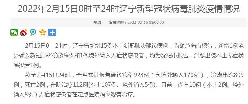 31省新增15例确诊本土1例在辽宁